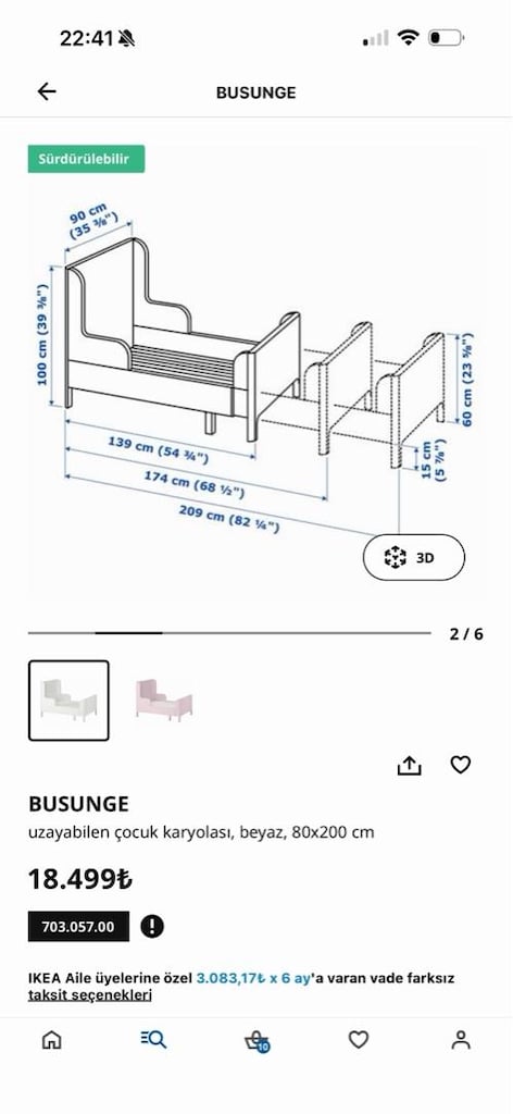 ikea BUSUNGE uzayabilen çocuk karyolası - 2