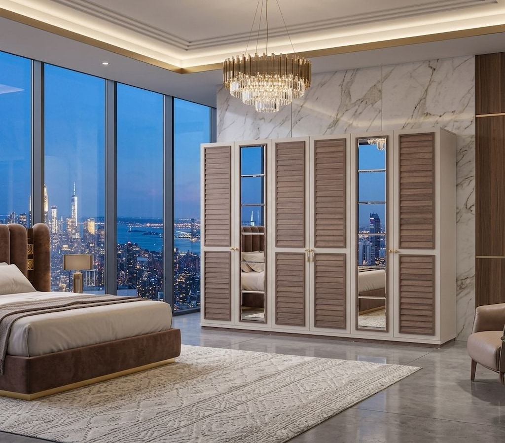 Sıfır , %100 MDF , Panjur kapaklı Gardırop ,6 kapaklı- Kumbeji , Ceviz - 2