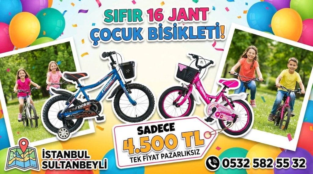 sıfır rookie 16 jant pembe ve mavi çocuk bisikleti