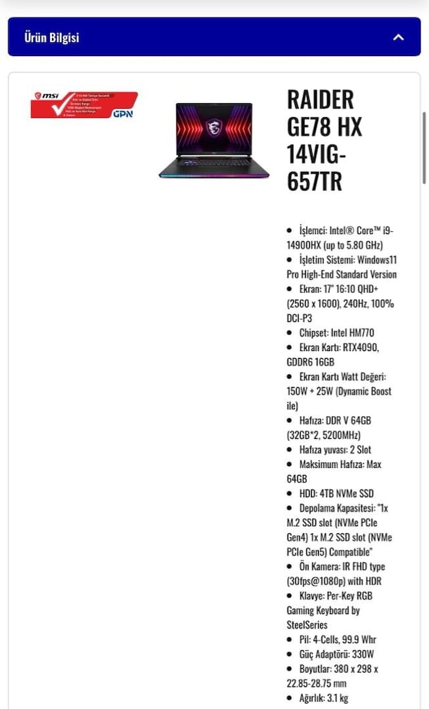 MSI Raider GE78 HX RTX4090 | i9-14900HX | 64GB RAM | 4TB SSD | Kutulu - 8