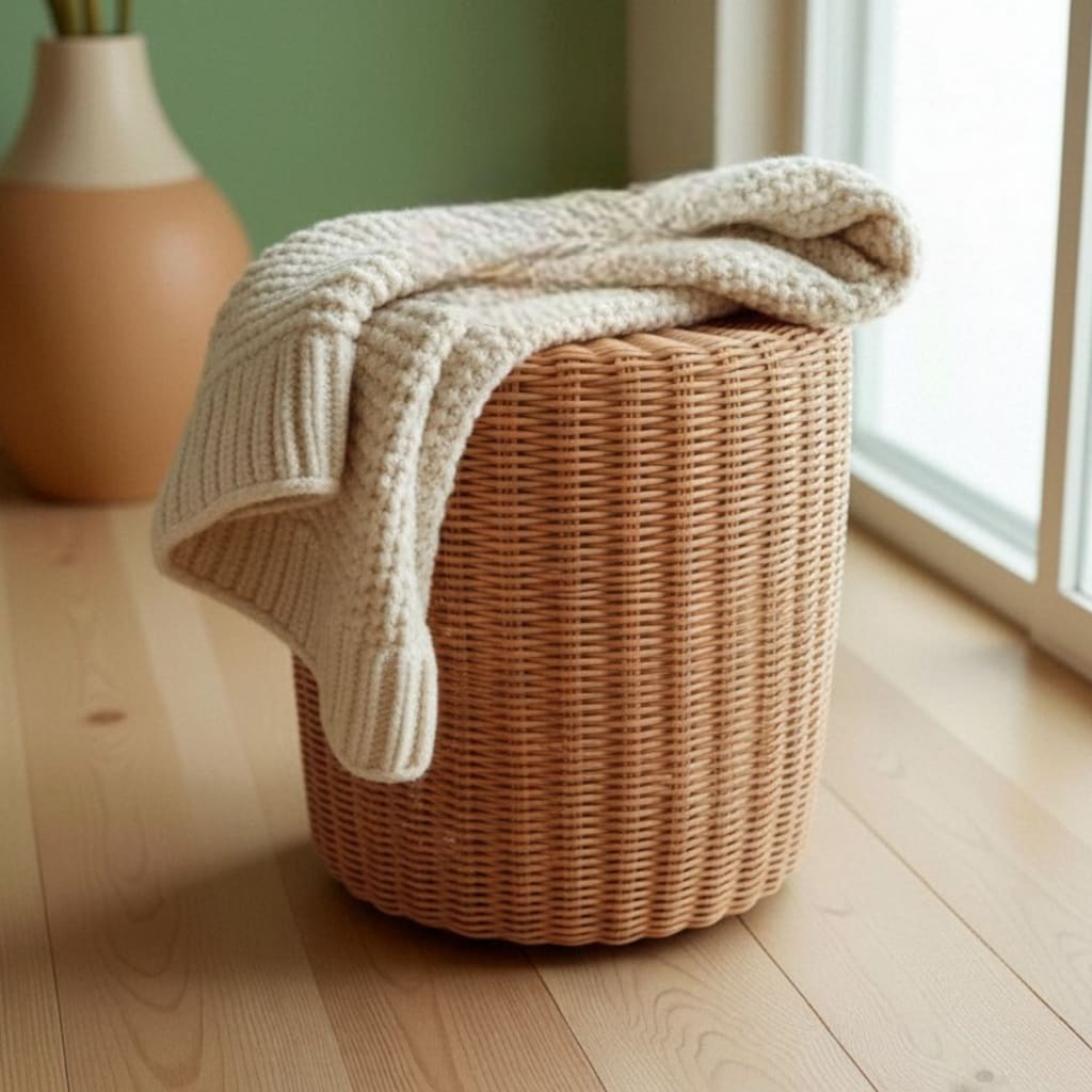El Yapımı Rattan Sehpa ve Puf 35 cm – Sıfır - 4