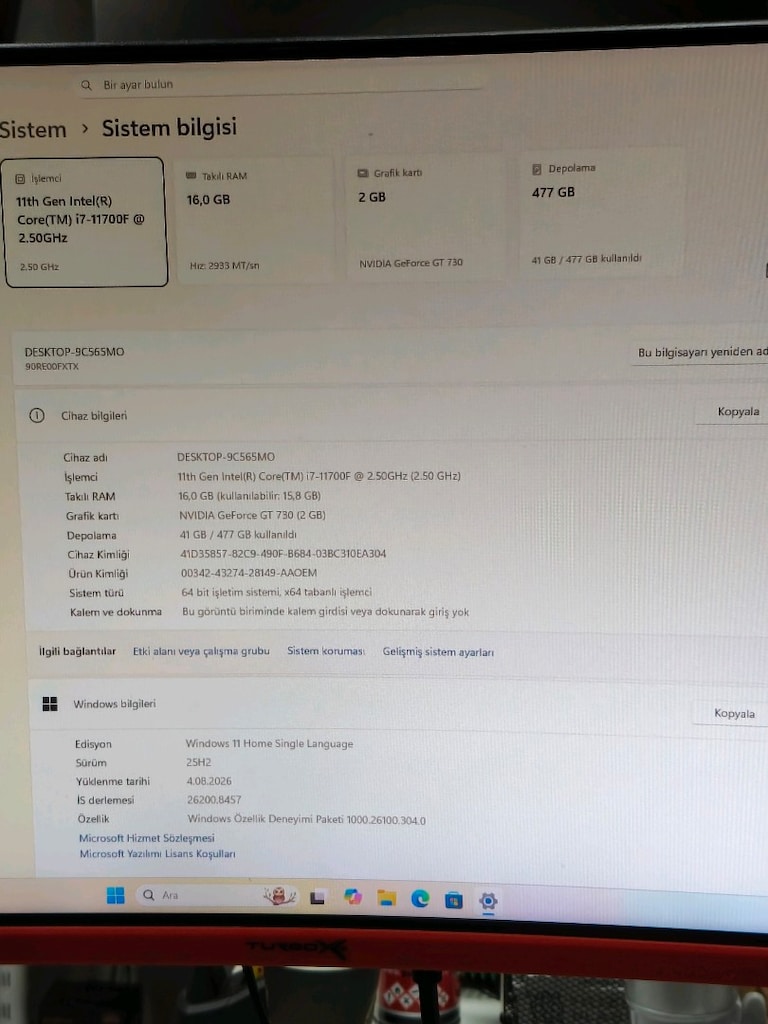 İ7 11700F 16GB RAM 512GB M2 SSD 4GB GT 730 LENOVO KASA - 2