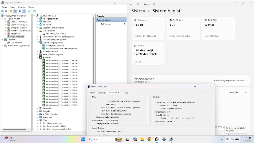 RTX 5060 + 32 GB + 2 TB SSD + İ7 13620H EXCALİBUR GAMİNG LAPTOP - 4