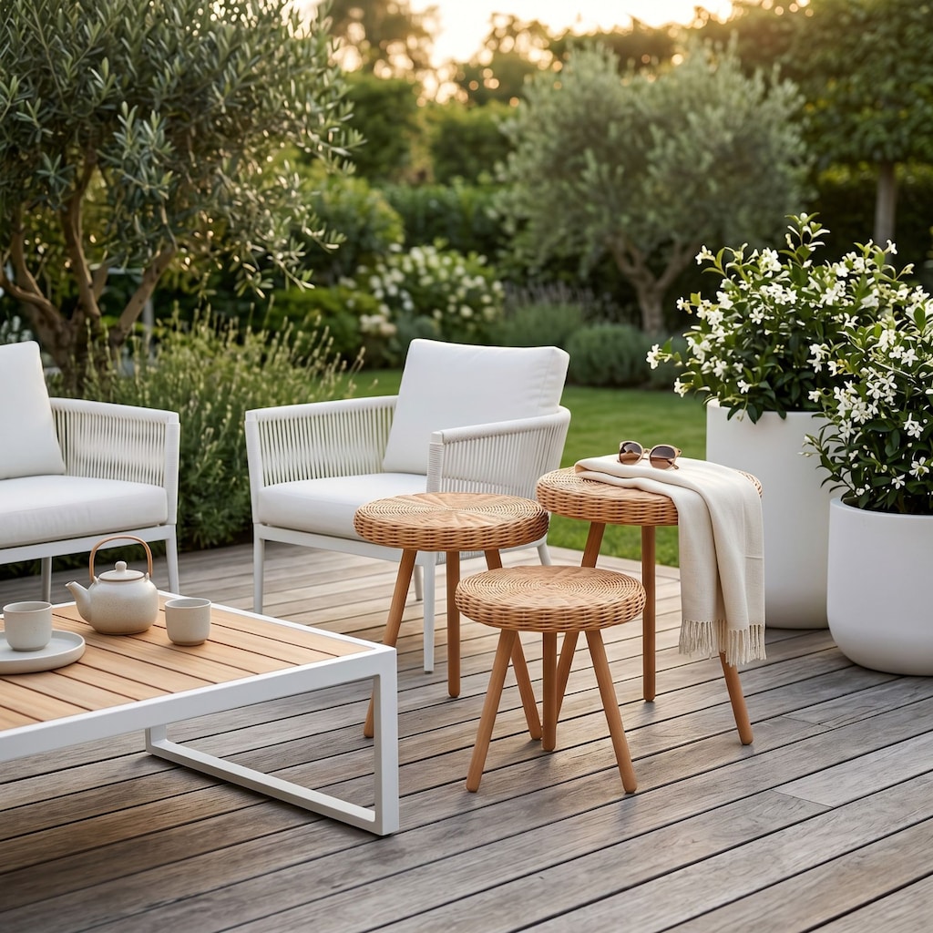 3’lü Rattan Sehpa Seti – El Yapımı, Sıfır - 3