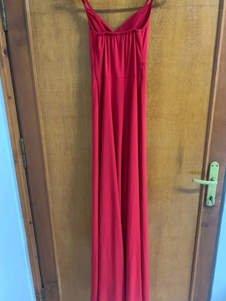 Kırmızı Derin Yırtmaçlı İnce Askılı Uzun Abiye / Elbise - 3