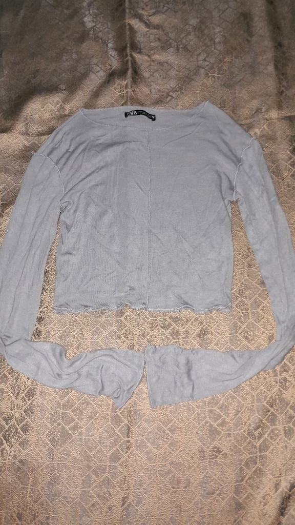 Zara Orijinal Mavi-Gri Uzun Kollu Crop Top