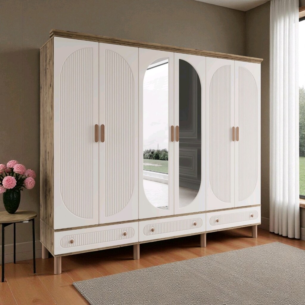 6 Kapaklı Bohem Gardırop, 6 Kapılı MDF Dolap - 8
