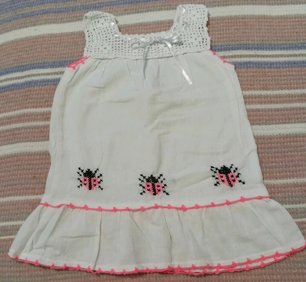 Bebek Beyaz Elbise Uğur Böceği Desenli