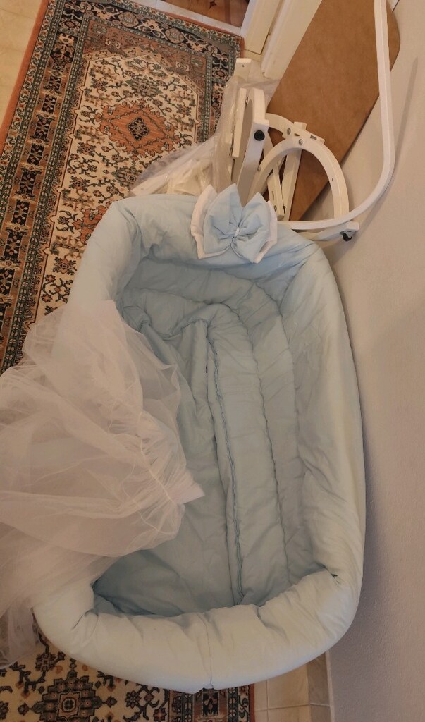 Ahşap Beyaz Bebek Beşiği - 7