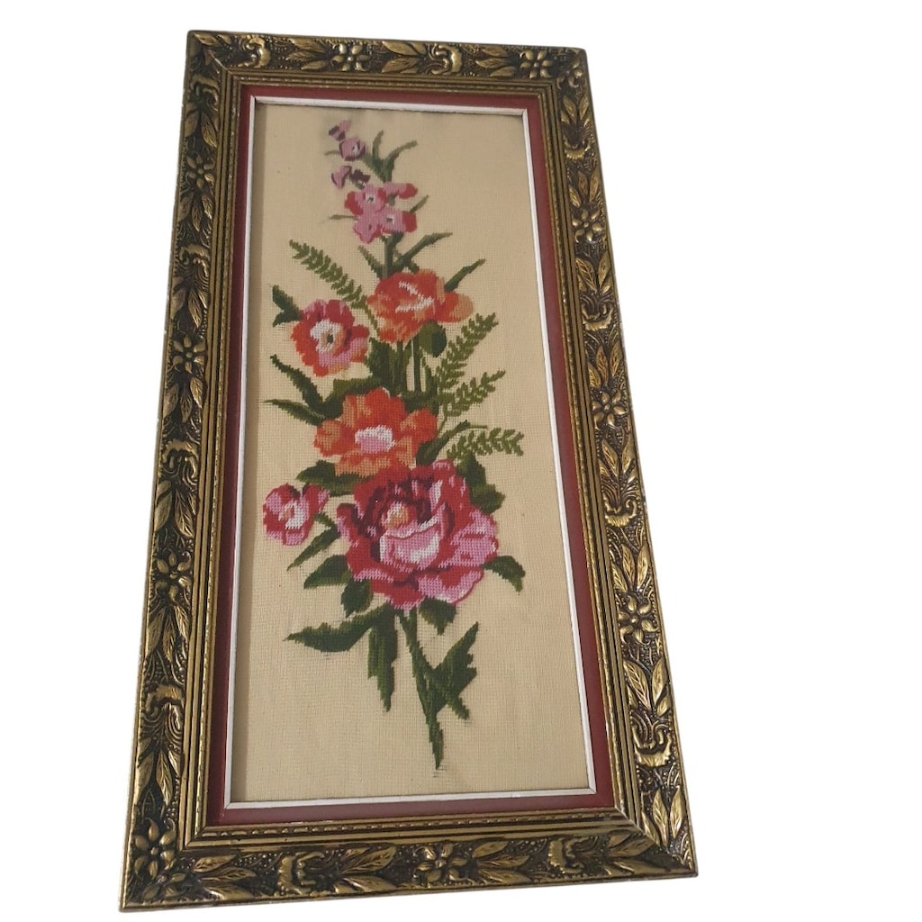 Vintage Alman Ahşap çerçeveli ve Camlı Goblen tablo - 4