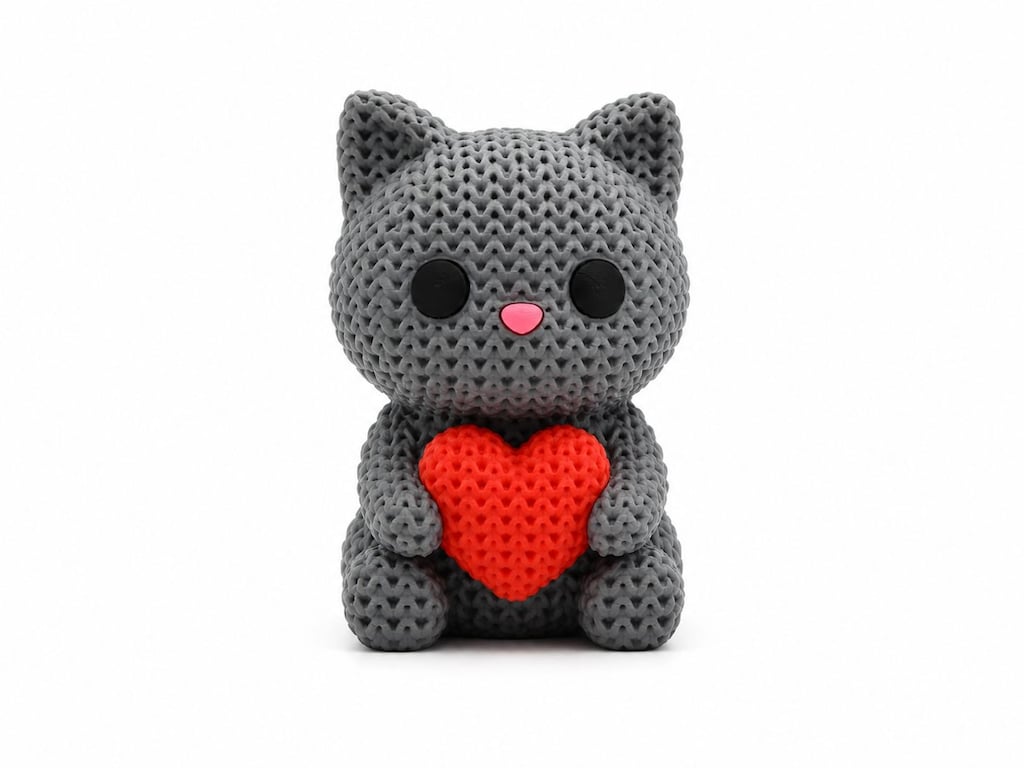Yapı3D Örgü Dokulu Dekoratif Kalpli Kedi Figürü - 3