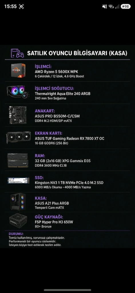 32 GB RAM RX 7800 XT 16 GB R5 5600X 1 TB M2 SSD - 2