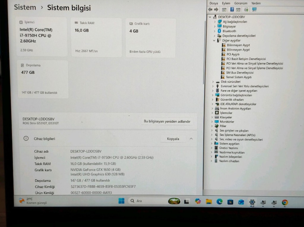 ASUS ROG İ7 9750H 16RAM GTX 1650 512 M2 SSD TEMİZ LAPTOP - 4