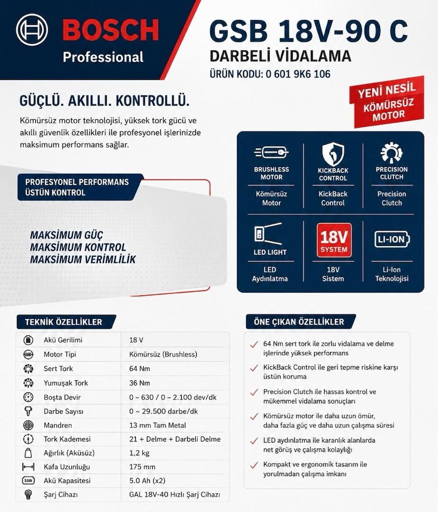 Bosch Profesyonel Darbeli Vidalama • Çift Bataryalı 4.0Ah - 7