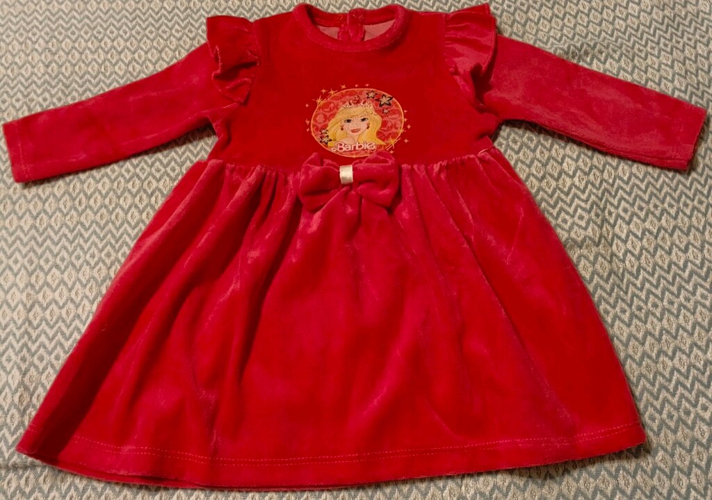 Fuşya Desenli Kadife Kız Bebek Elbise - 4