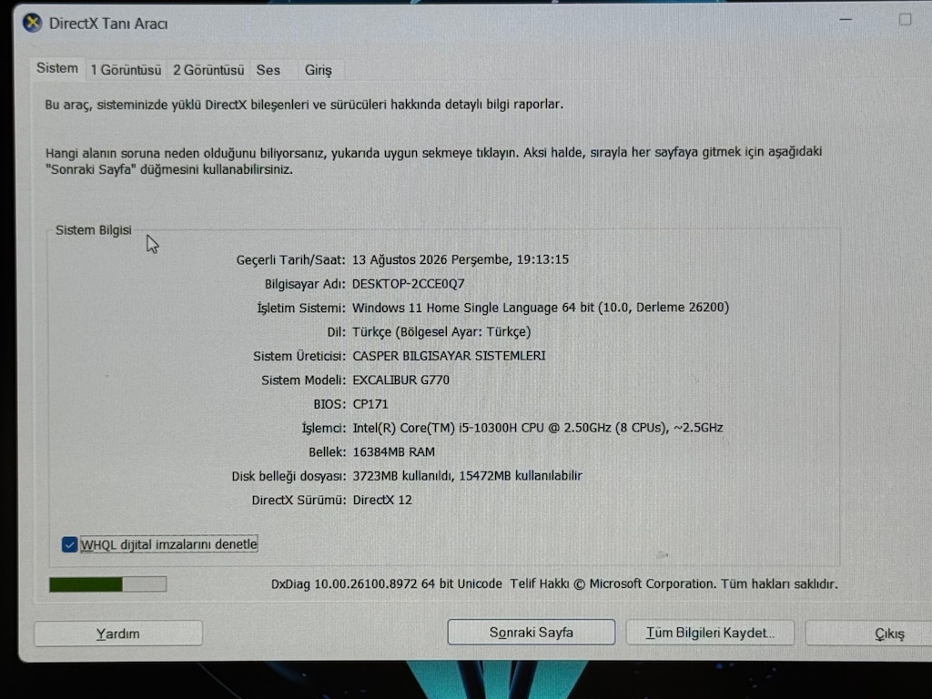 CASPER EXCALİBUR LAPTOP GTX1650 İ5-10300H 16 GB 512 GB - 7