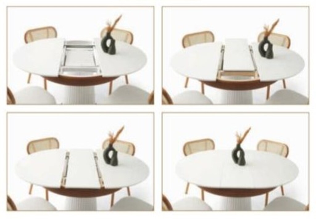 Modern Bohem Yuvarlak 4 kişilik Açılan Masa - Beyaz , Natural - 8