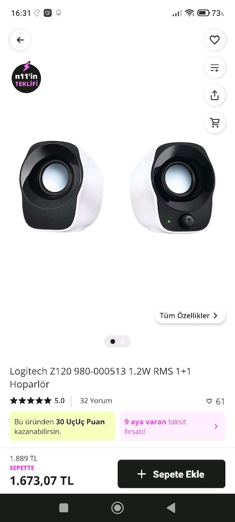 LOGİTECH Z120 1+1 Ses sistemi Hoparlör - 5
