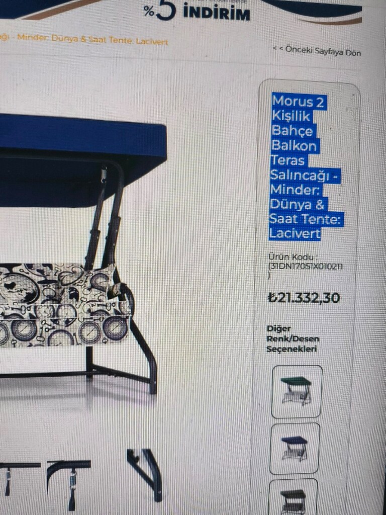 erinöz morus 2 kişilik bahçe balkon salıncak tendeli - 3