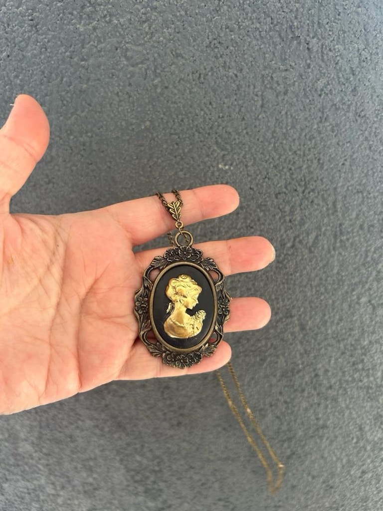siyah altın Vintage Cameo takı seti - 6