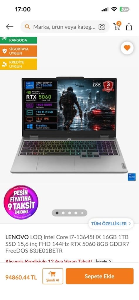 Lenovo LOQ İ7-13645HX 16GB 1TB SSD RTX5060 - 4