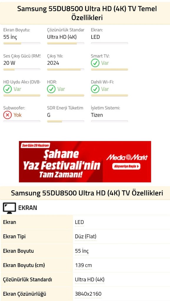 SAMSUNG 55DU8500 4K 140 EKRAN SMART TV - 2