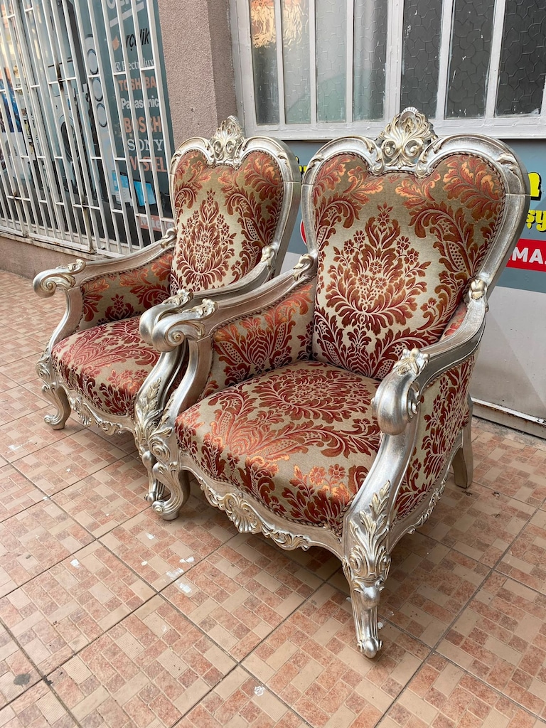 2. EL Milenyum Özel Yapım Eskitme Gümüş Avangart 2 Adet Berjer - 8