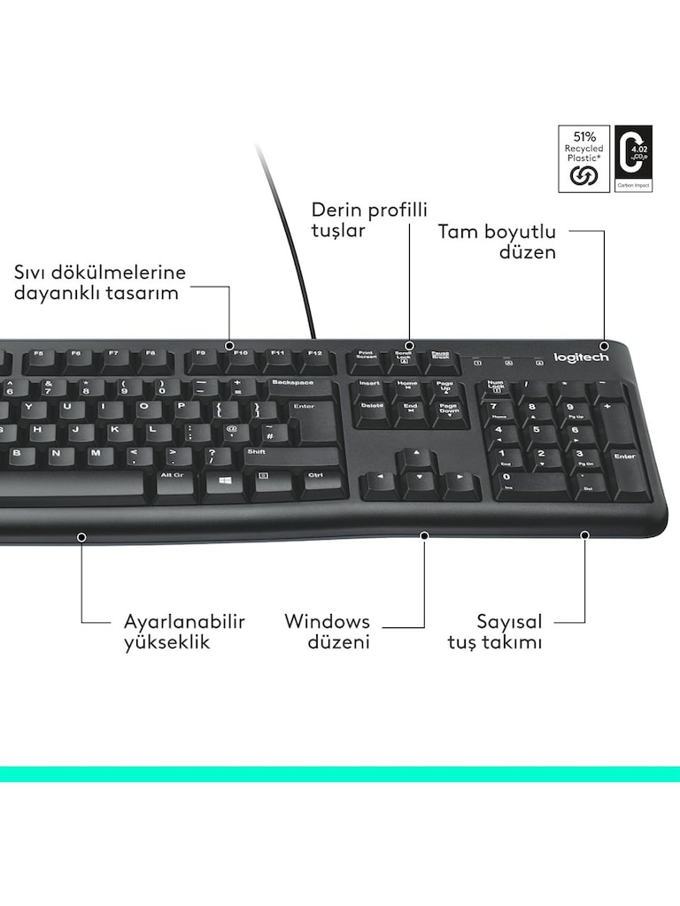 Logitech K120 Kablolu Türkçe Q Klavye - 6