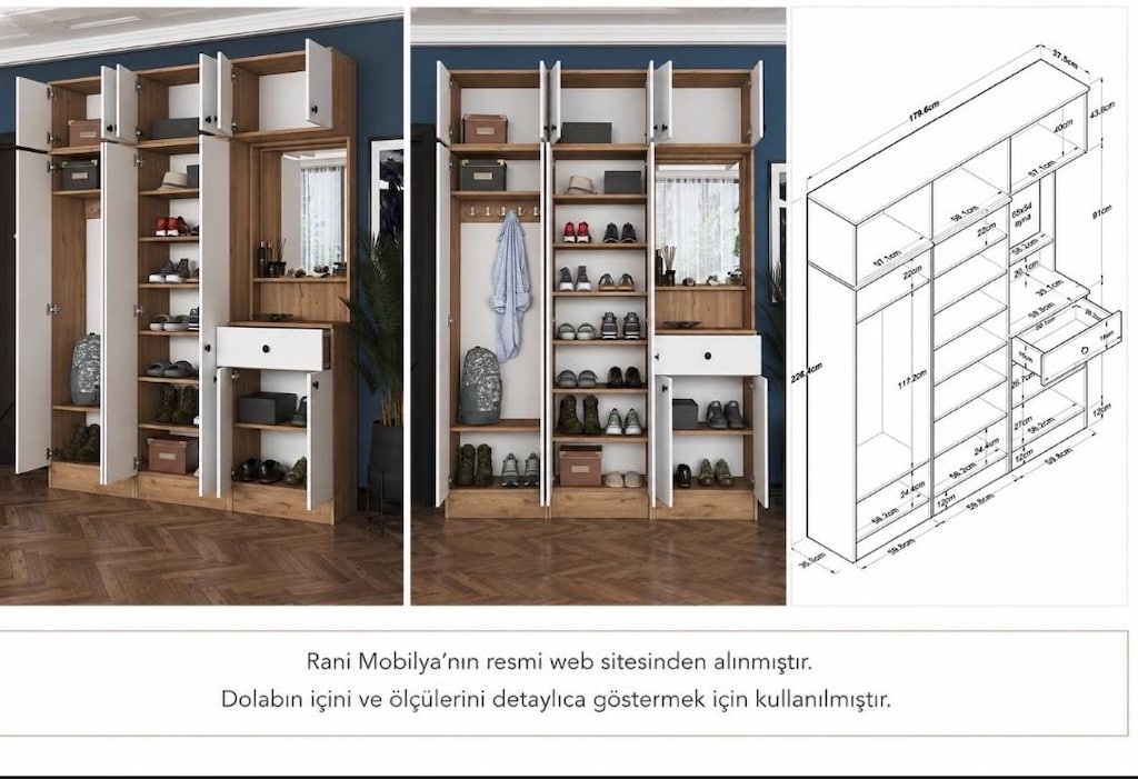 Rani EA142 Portmanto Çekmeceli Aynalı Askılı Ayakkabılık Vestiyer - 5