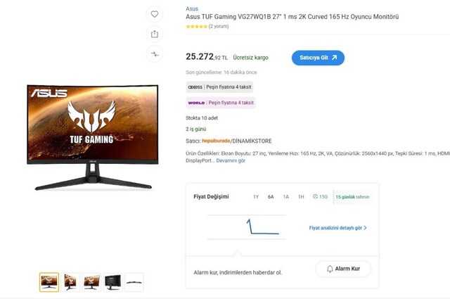 ASUS TUF Gaming VG27WQ1B 27” Kavisli Freesync 2K monitör