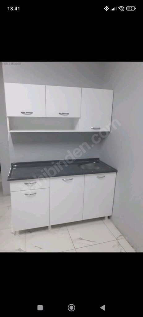 150 cm mutfak dolabı ve paslanmaz çelik evyeli mermerit tezgah - 5