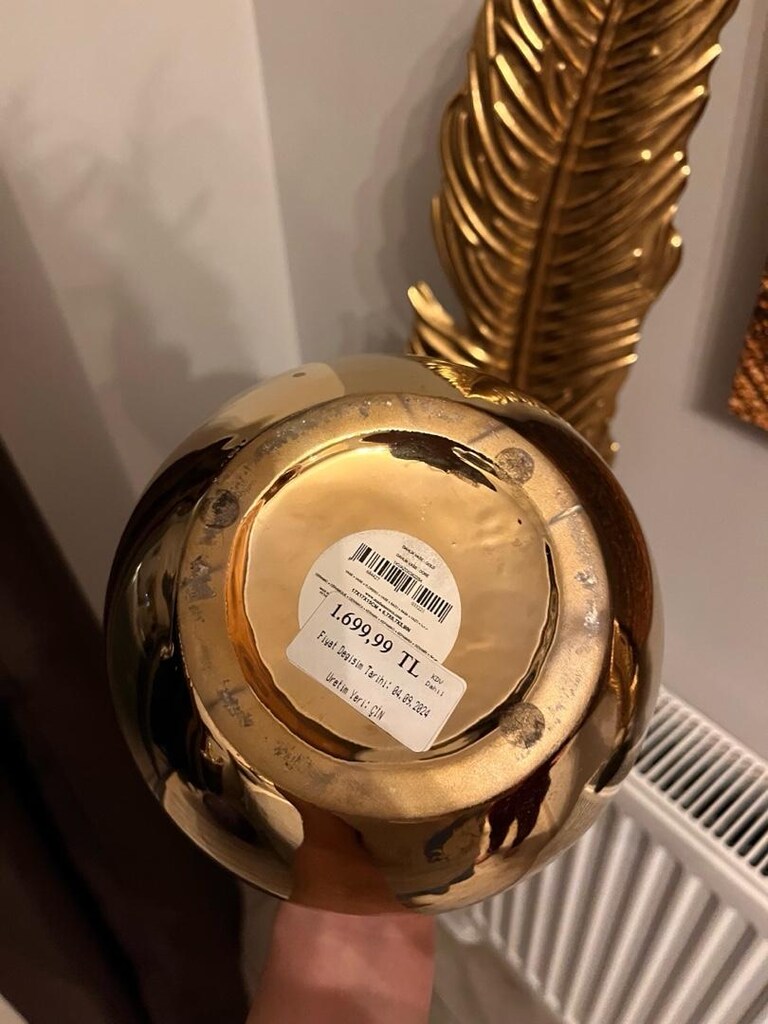 Lüks Gold 3’lü Dekorasyon Seti (Küre Vazo & 2 Adet Yaprak Şamdan) - 2