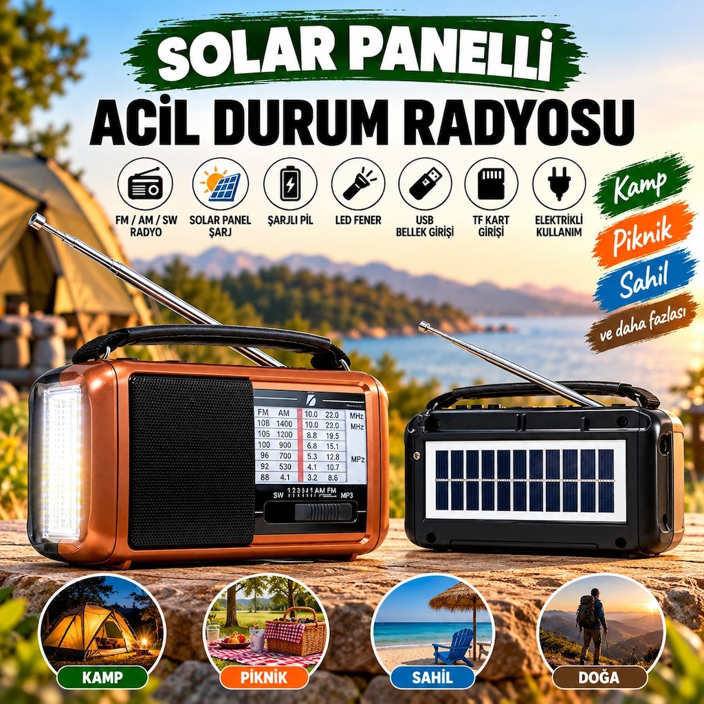 KTF-1448 Şarjlı Bluetooth Dünya Radyosu 8 Bant 10 LED Fenerli Radyo - 6