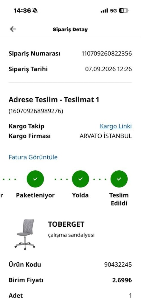 IKEA TOBERGET Gri Çalışma Sandalyesi – Yeni Alındı - 5