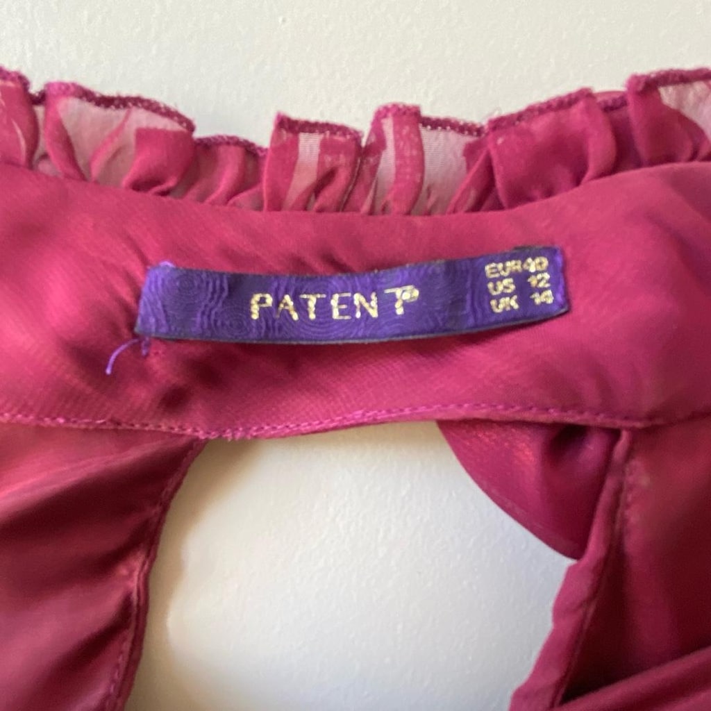 Patent Fuşya Piliseli Abiye Elbise 40 Beden - 10