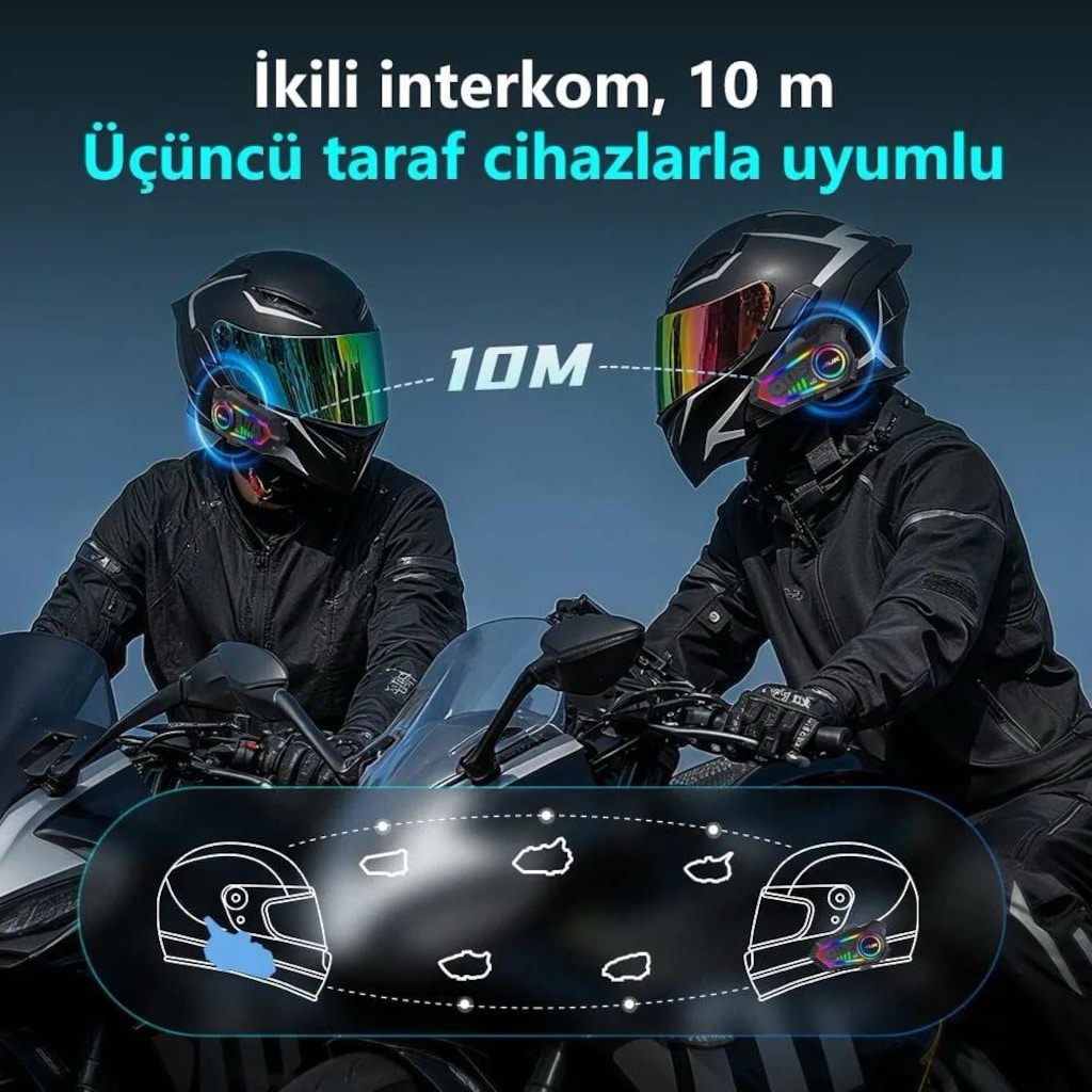 AUK A20 LİTE BLUETOOTH KASK KULAKLIĞI (2 Eşleşmeli) - 4