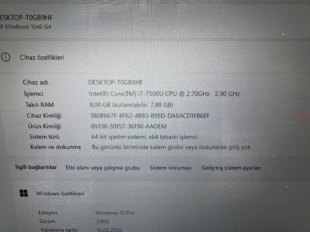 HP ELİTBOOK İ7 7. NESİL 8 GB RAM 256 NVME - 4