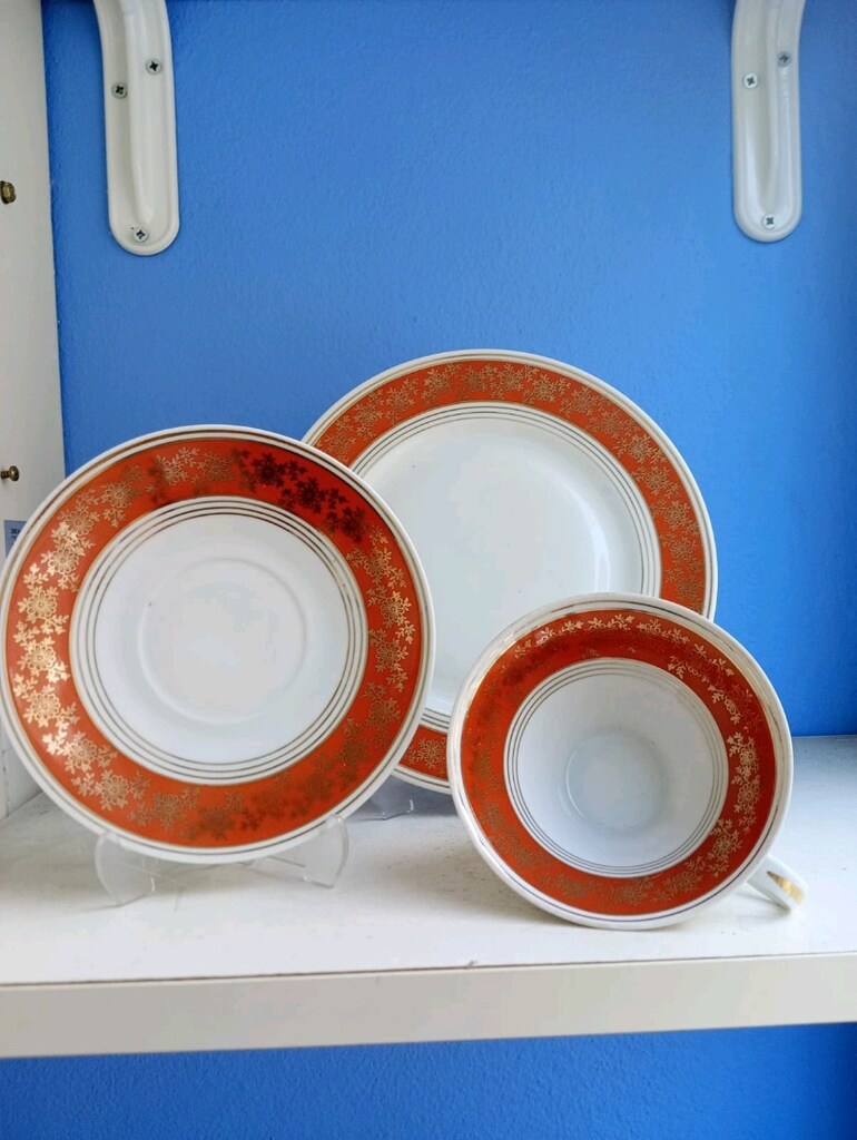 kiremit rengi altin desenli trio fincan - 7