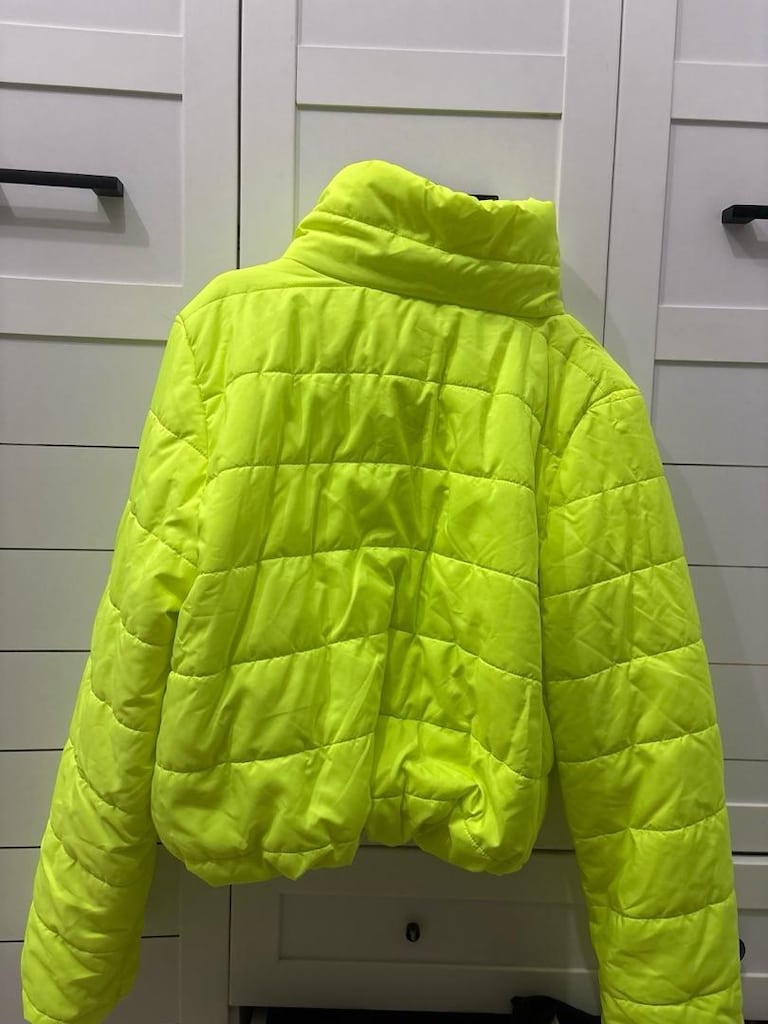 neon yeşil dik yaka su geçirmez kısa şişme mont - 2
