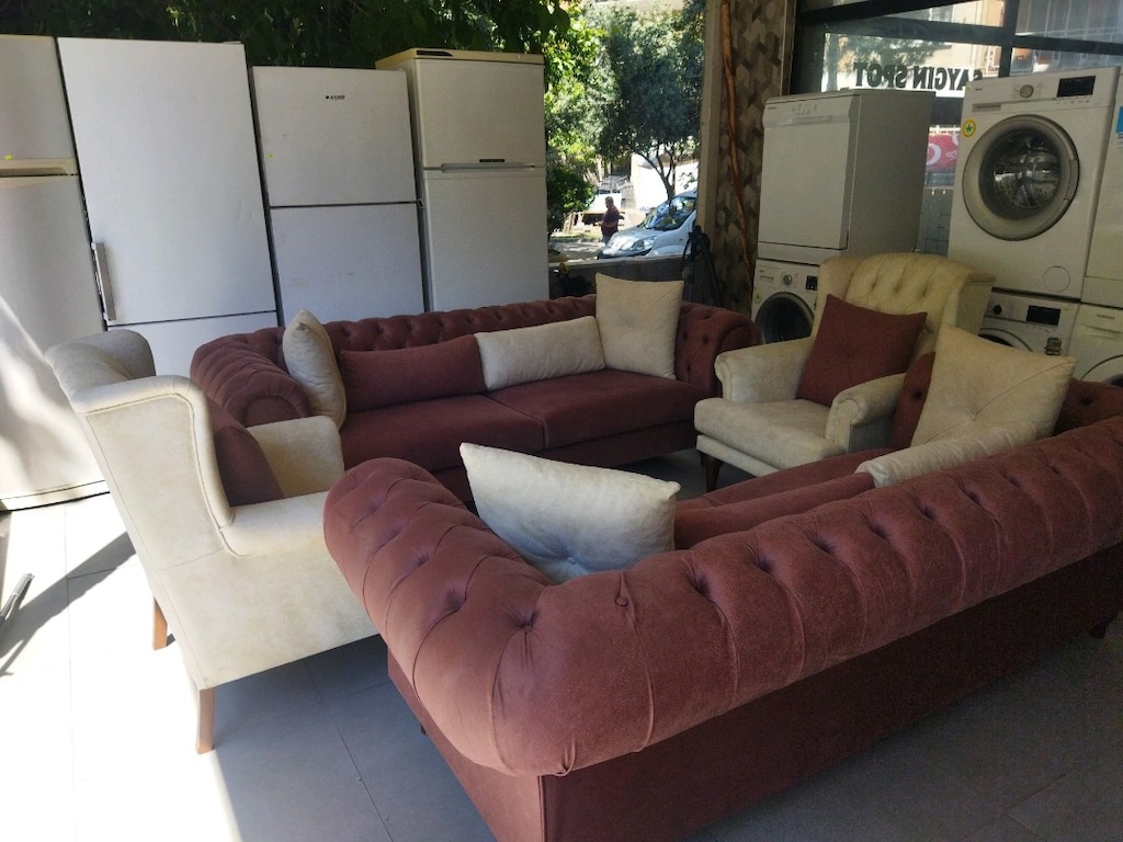 Divanse mobilya nubuk kumaş orjinal Chester koltuk takımı adrese tesli - 5