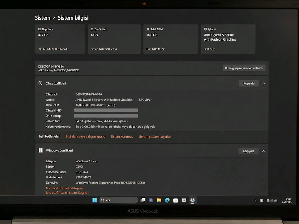 ASUS Vivobook Pro 15 Oyuncu Laptop - 6