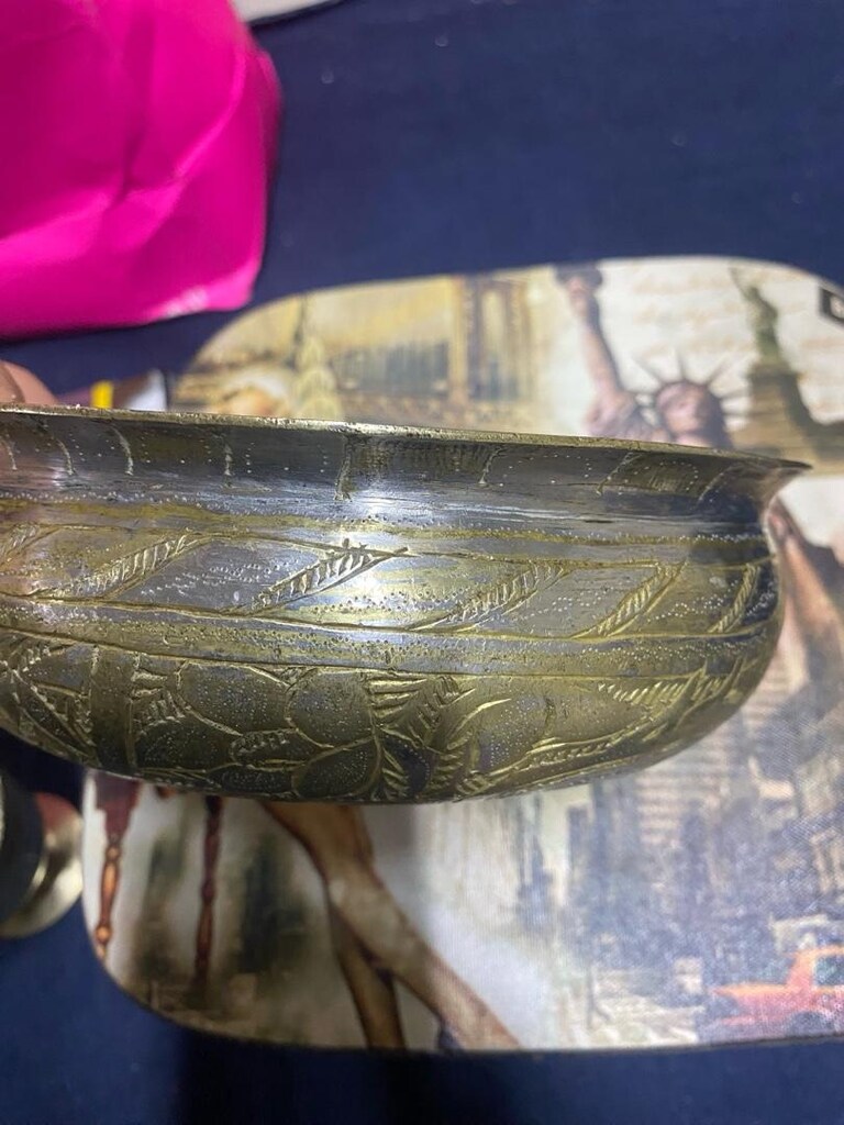 Antika Erzincan Kalem İşi Bakır Kase - 7