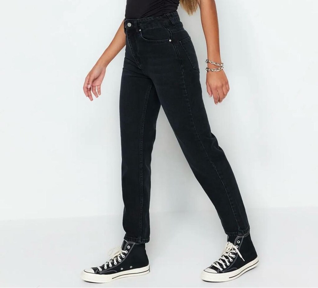 Yüksek Bel Siyah Denim Jean - 2