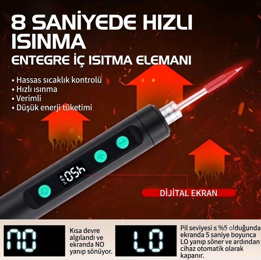 Portatif Kablosuz Dijital Lehim Havyası - 8 Saniyede Hızlı Isınma & - 3