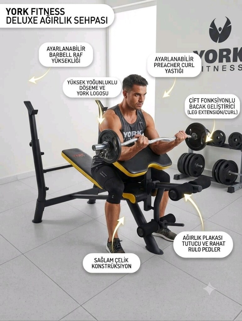 York Fitness Deluxe ile Profesyonel HALTER SEHPASI ADRESE TESLİM - 5