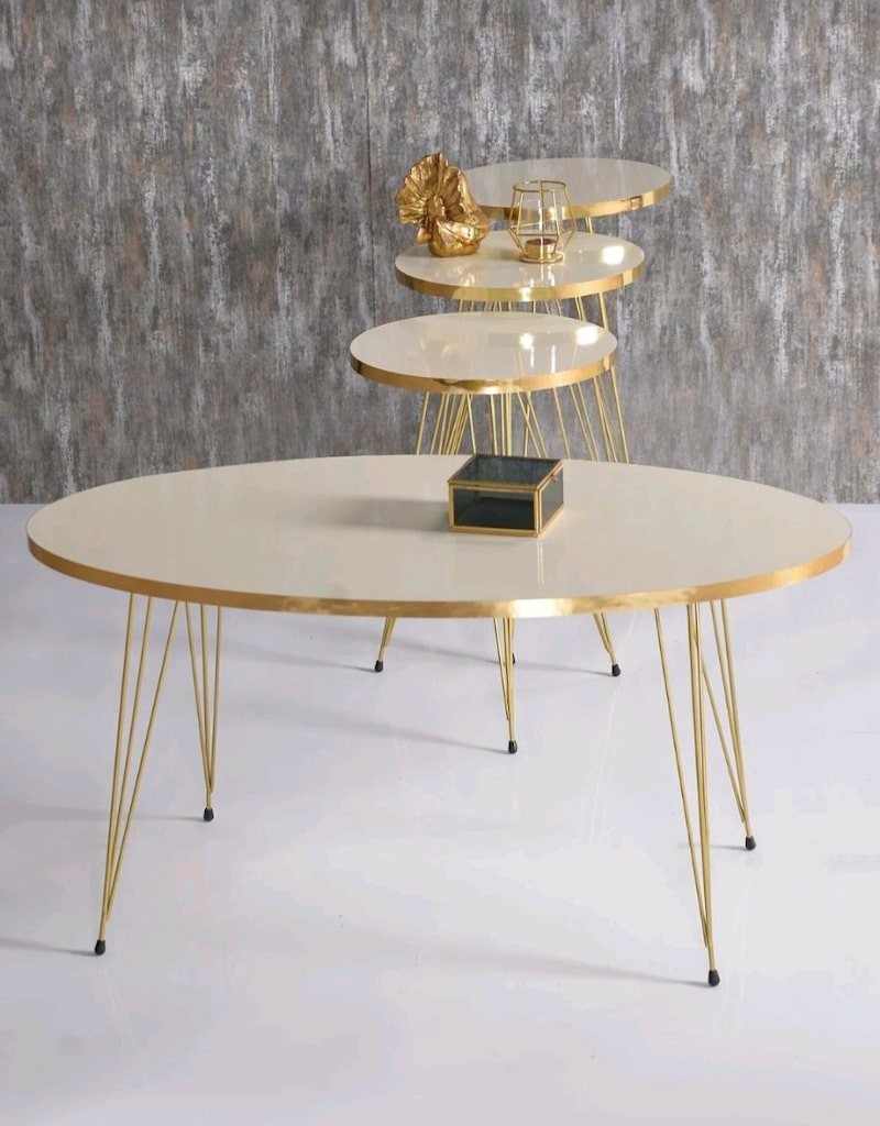 Gold Krem Model 3 lü Zigon Sehpa ve Orta Sehpa - 5