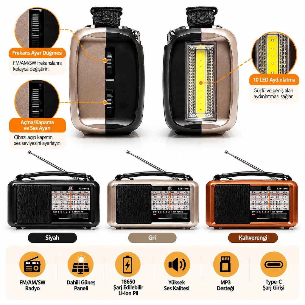 Deprem/Acil Durum Radyosu Bluetooth Hoparlör El Feneri - 7
