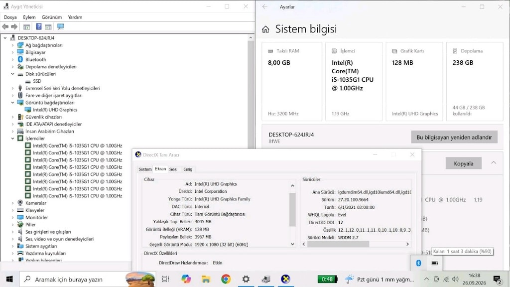 Lenovo Leptop - İ5 10.Nesil / 8 GB Ram / 256 GB M2 SSD - 4