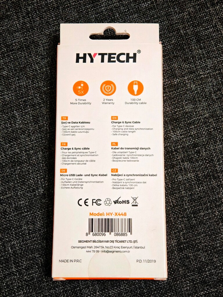 HYTECH 1 Metre Gri Type-C Data ve Şarj Kablosu - 2