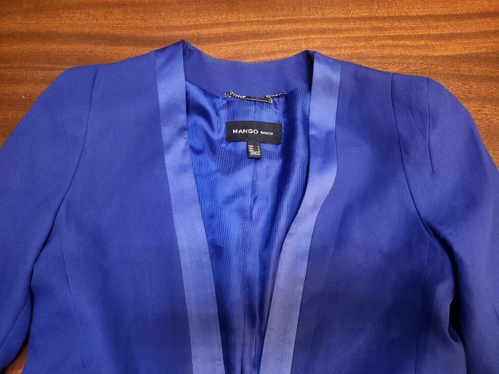 MANGO Mavi Saten Detaylı Blazer - 4